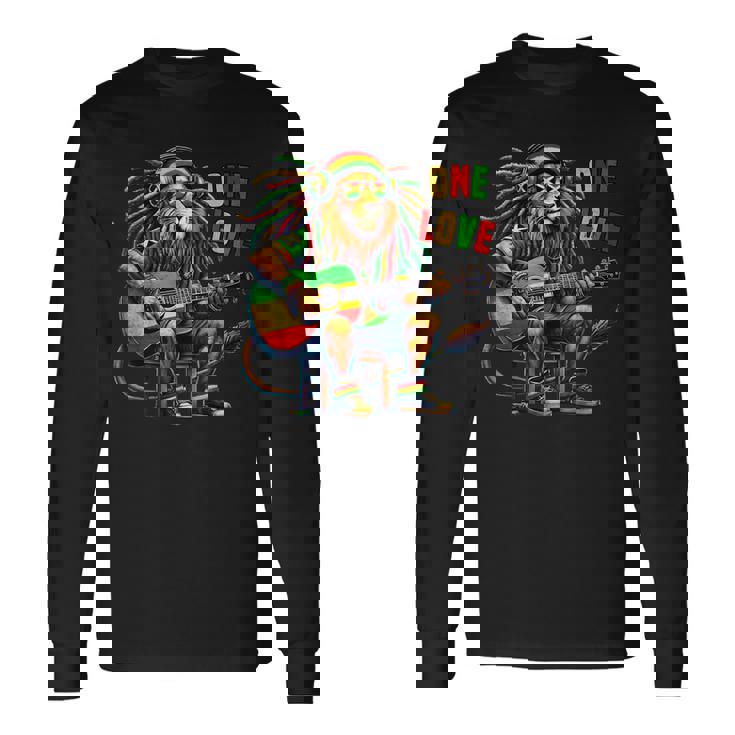ヴィンテージ ラスタ ライオン レゲエ 音楽 One Loveibe ギター グラフィック 長袖Tシャツ