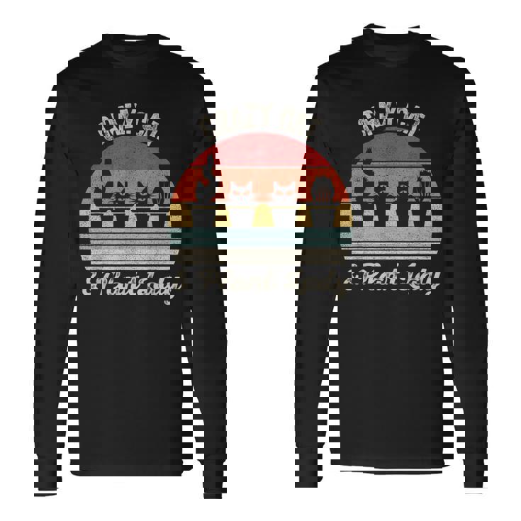 ヴィンテージ レトロ クレイジー キャット & プラント レディ サボテン 多肉植物 ママ 長袖Tシャツ ギフトのアイデア