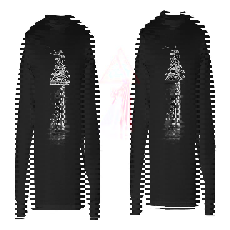 ヴィンテージ レトロ プリズム アメリカ国旗 クラシックギター 長袖Tシャツ