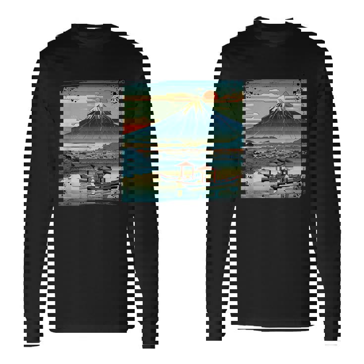 ヴィンテージ 日本の富士山 山に昇る太陽 長袖Tシャツ