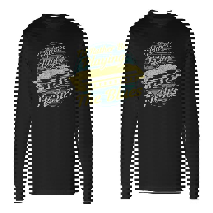 ヴィンテージスタイルの音楽家ハーモニカ ブルース 長袖Tシャツ ギフトのアイデア
