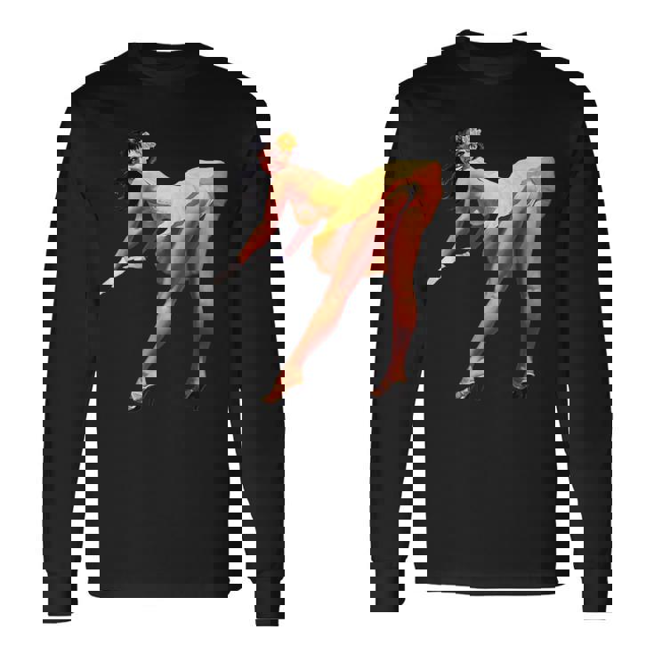 ヴィンテージピンナップガール、セクシードレス。メンズ、レディース。 長袖Tシャツ