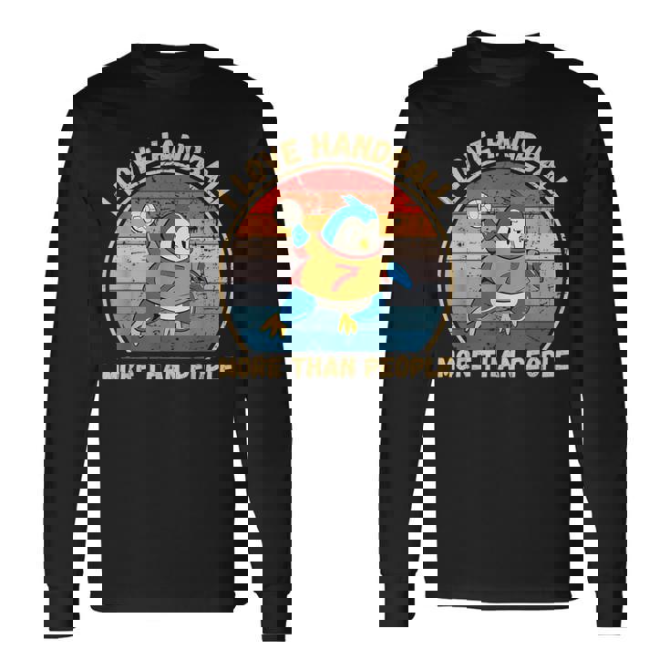 ヴィンテージペンギン I Love Handball More Than People 長袖Tシャツ