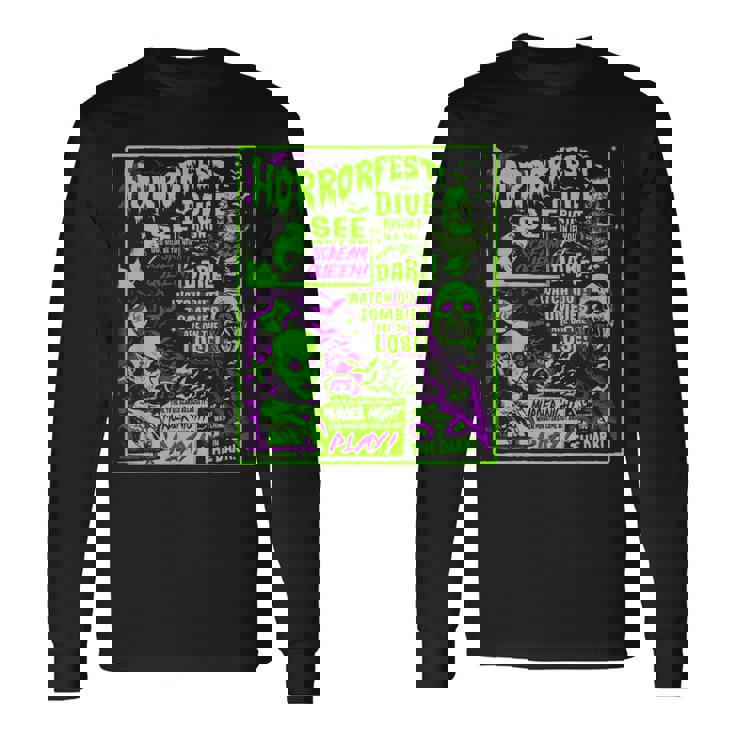 ヴィンテージホラーフェス ハロウィン映画ポスター オールドタイムホラー 長袖Tシャツ