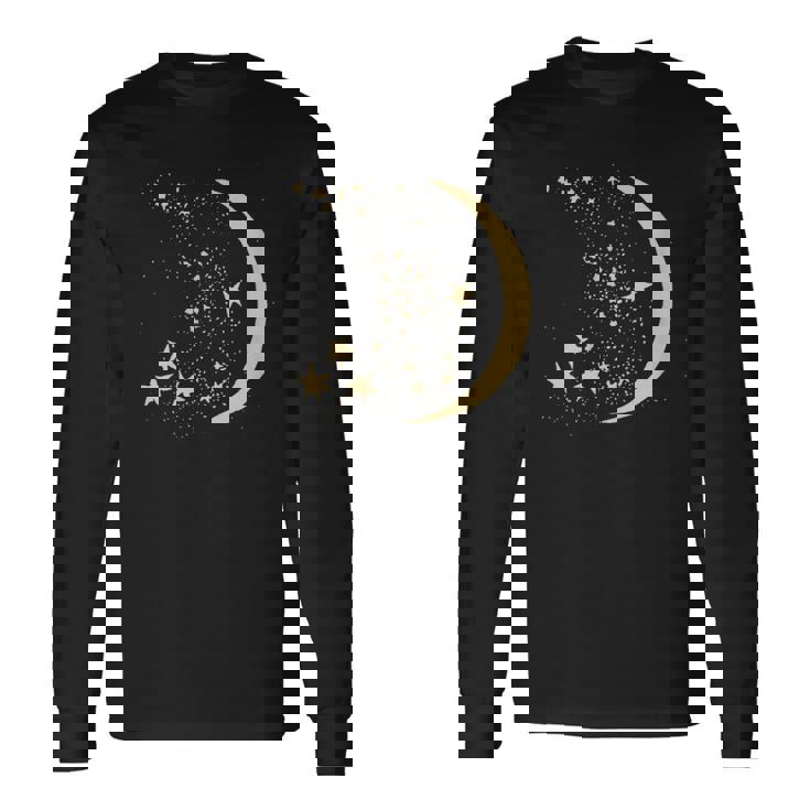 ヴィンテージ三日月と星宇宙アートイラストtシャツ 長袖Tシャツ