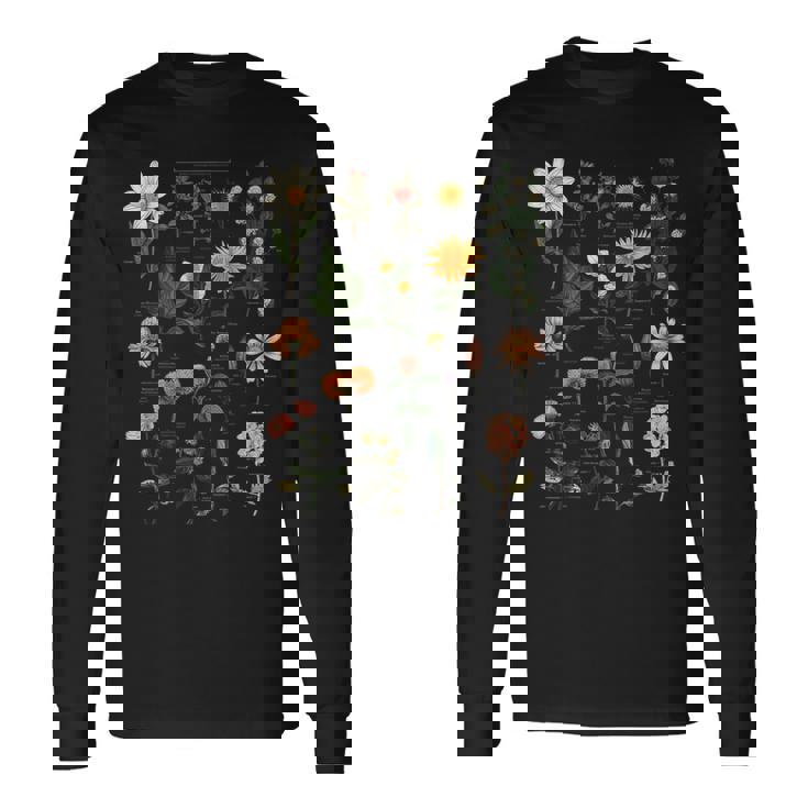 ヴィンテージ風フラワーボタニカルチャートグラフィックtシャツ 長袖Tシャツ