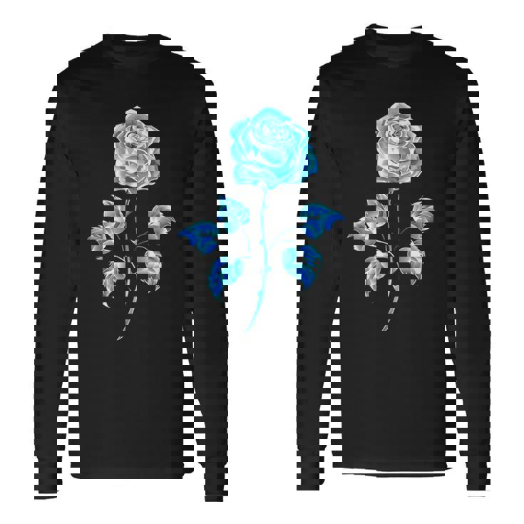 一輪挿し 青いバラ かわいい 青いバラ 花 ガーデニング 長袖Tシャツ