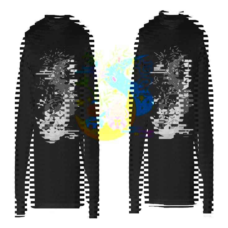 七夕、天の川、着物、日本祭りかわいい、星、日本の伝統的なお祭り、夏、夏休み、日本人形 長袖Tシャツ