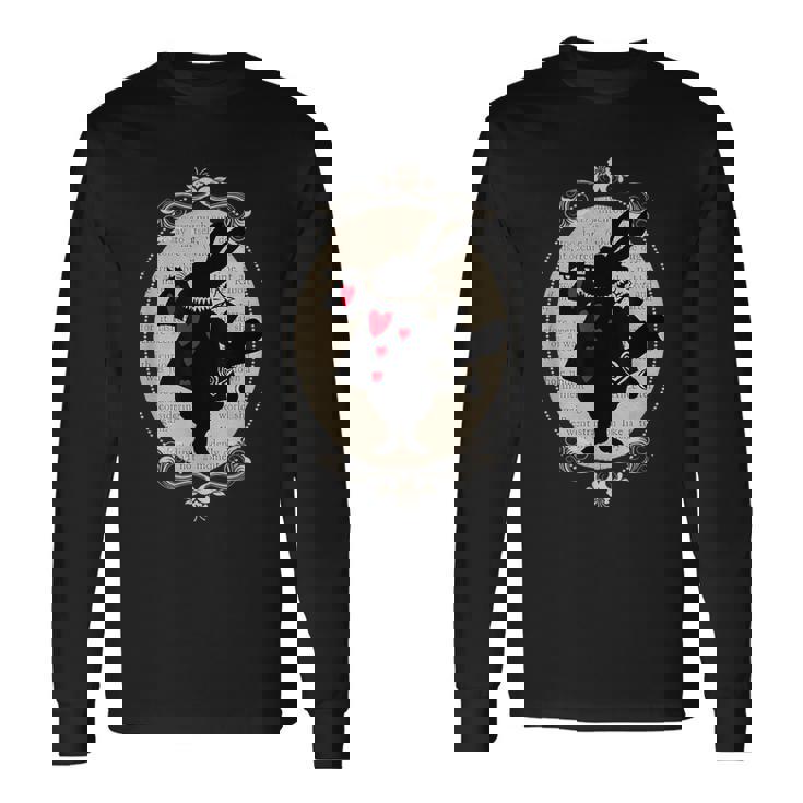 不思議の国のアリス ホワイトラビット ビンテージブック デザイン 長袖Tシャツ