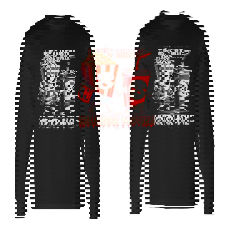 不気味なハロウィン映画愛好家 ホラー映画を見よう 長袖Tシャツ