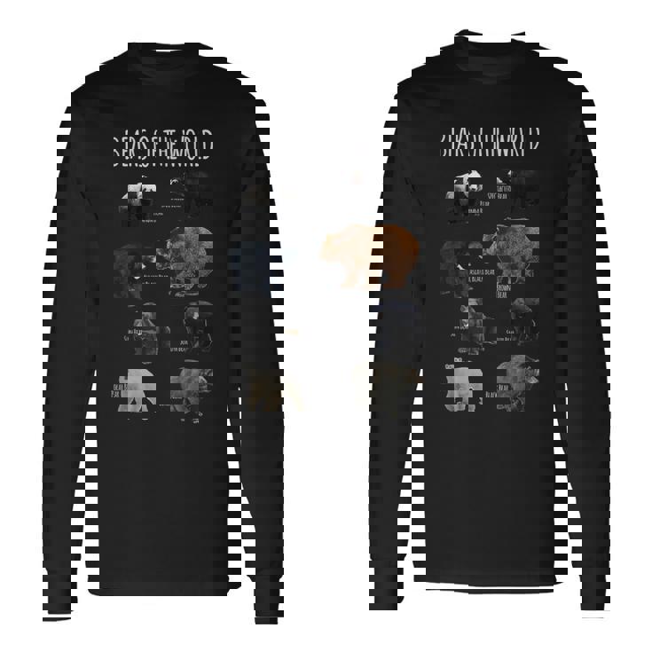 世界のクマ パンダ ポーラーグリズリー ブラック かわいいクマギフト 長袖Tシャツ