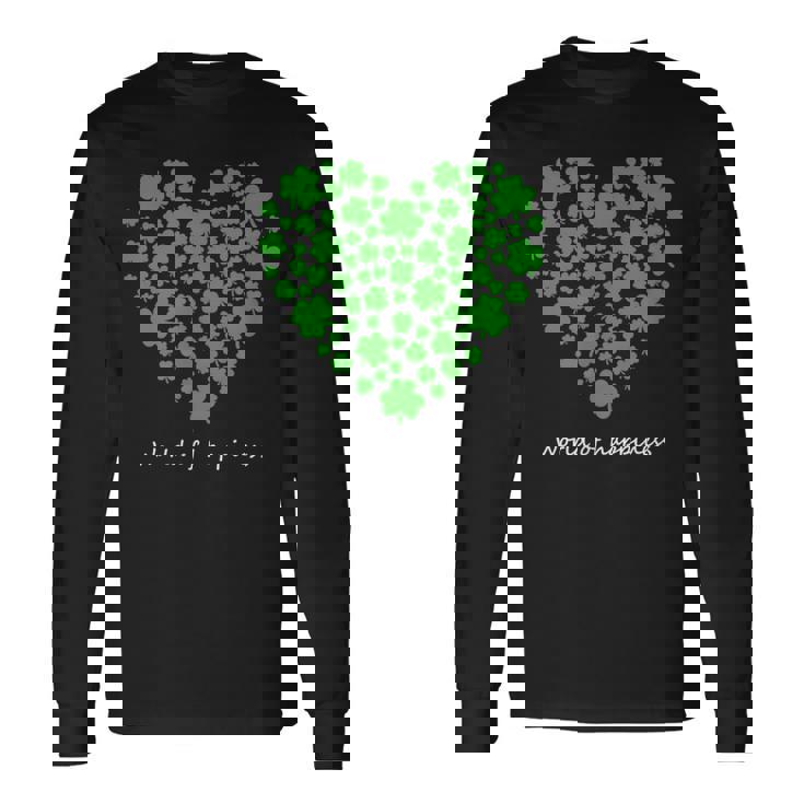 世界中の幸せを願う 可愛い ハート クローバー 反戦 平和 長袖Tシャツ