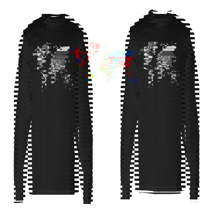 世界地図 国旗 アトラス 長袖Tシャツ