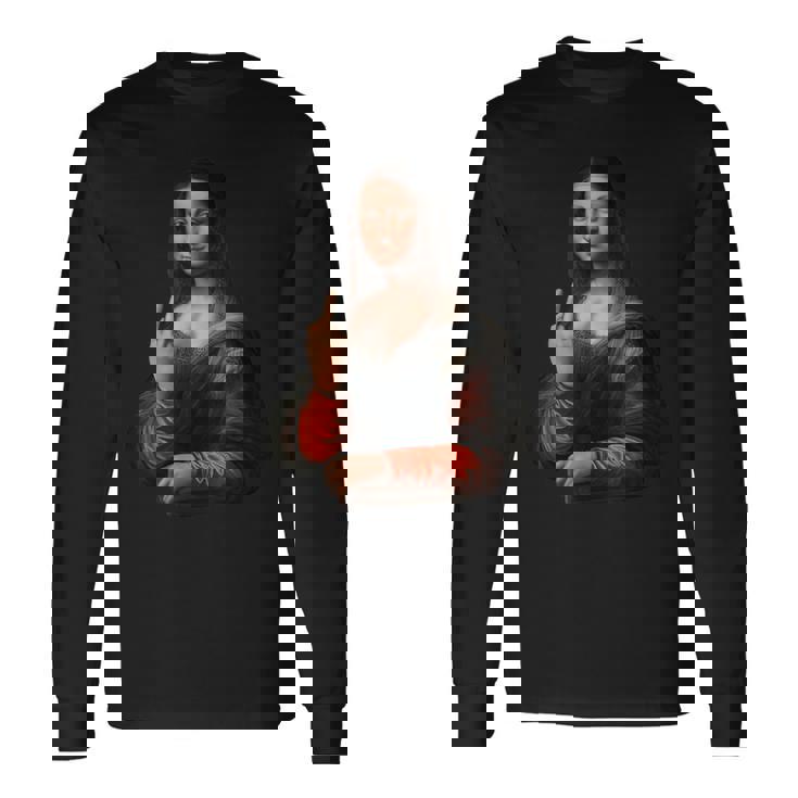 中指軽量グラフィックのモナリザ 長袖Tシャツ