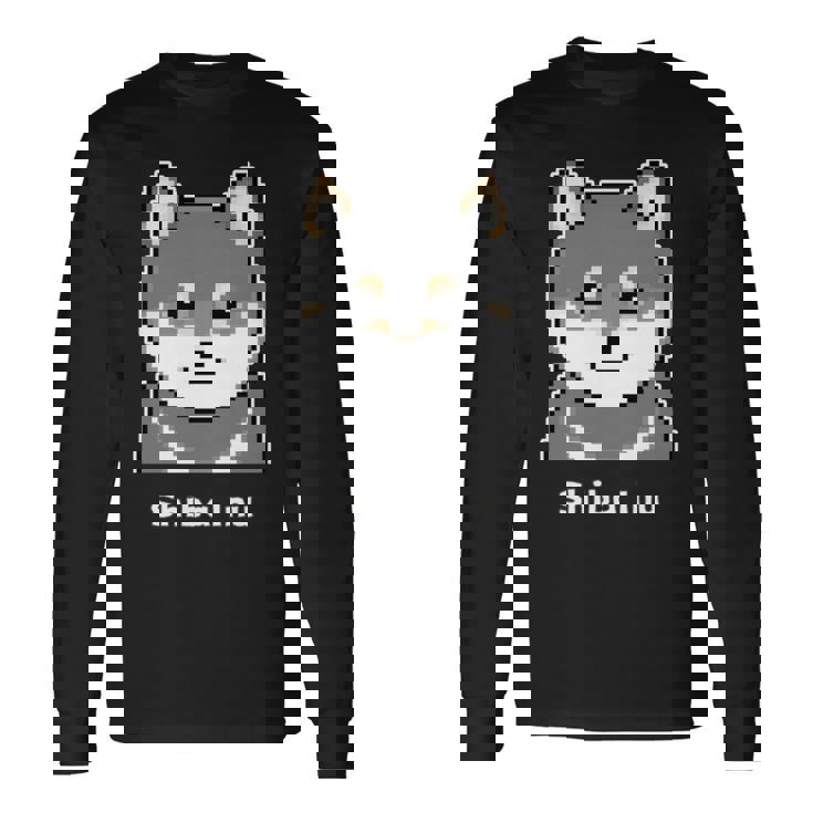 丸顔の黒柴さんのドット絵 長袖tシャツ 長袖Tシャツ