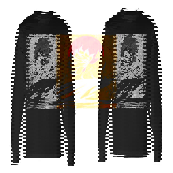 九尾の狐 日本のレトロアート 長袖Tシャツ