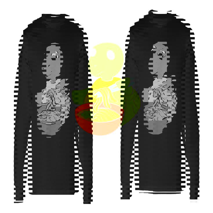 亀がラーメンを食べる 和食 長袖Tシャツ