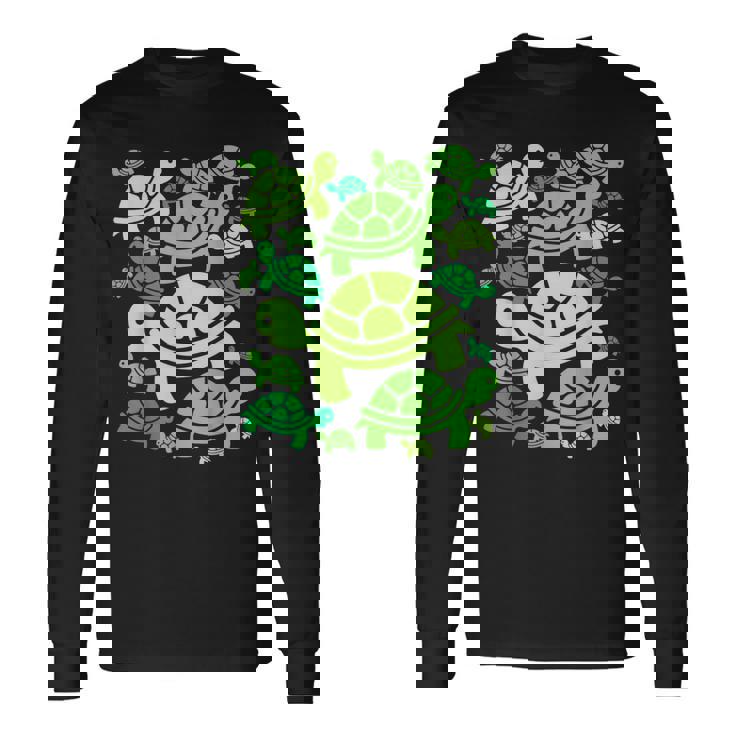 亀柄 カートゥーン アウトライン 面白いカメ 長袖Tシャツ