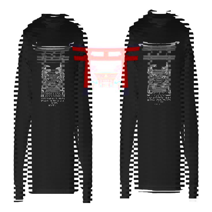 京都、日本、鳥居伏見稲荷大社、手描きデッサン 長袖Tシャツ