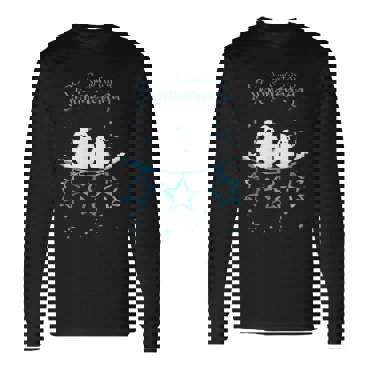 人気話題 シマエナガの親子 雪 雪の結晶 妖精 北海道 日本の野鳥 星 白い小鳥 星 長袖Tシャツ