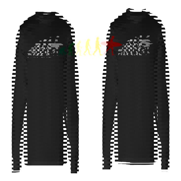 人類の進化 サーファー サーフィン ウォータースポーツ好き サーフボード サーフィン好き 海好き エボリューション 長袖Tシャツ