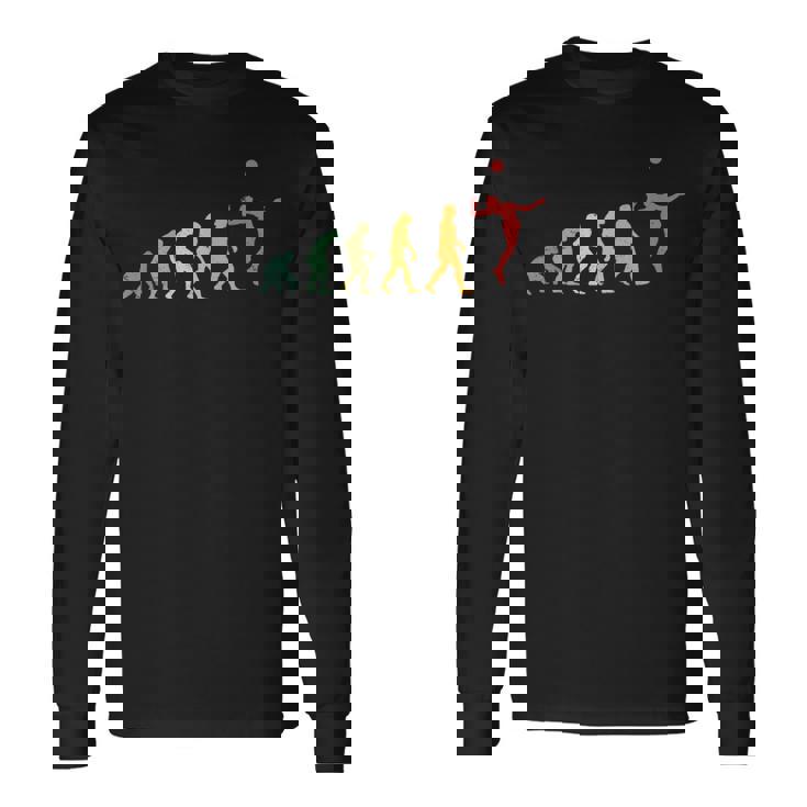 人類の進化 バレーボール バレーボール好き 趣味 おもしろ レトロ サーブ バレーボール部 ビーチバレー バレー好き 長袖Tシャツ