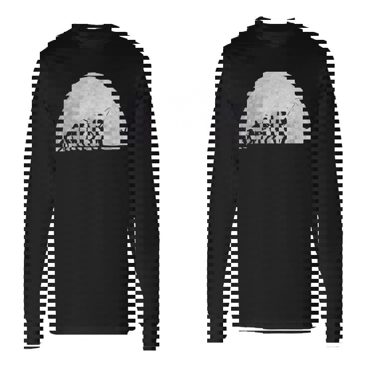 人類の進化 釣り竿 漁師 釣り人 面白い 釣り フィッシング 満月 サプライズ おもしろ アイデア 釣り 長袖Tシャツ