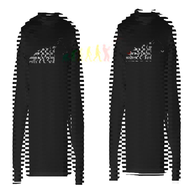 人類の進化 釣り竿 漁師 釣り人 面白い 釣りバカ フィッシング 漁師 海 川 船 おもしろ 釣り堀 趣味 釣り 長袖Tシャツ