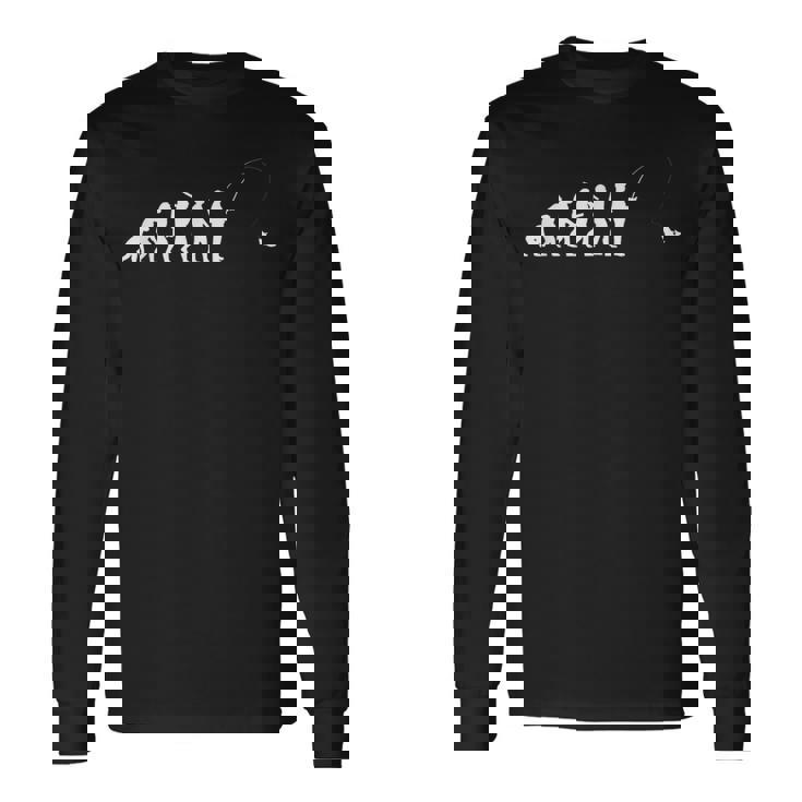 人類の進化 釣り竿 漁師 釣り人 面白い 釣り フィッシング 半袖 サプライズ おもしろ アイデア 釣り 長袖Tシャツ