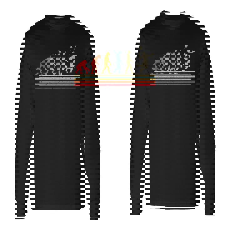 人類進化 バドミントンデザイン 長袖Tシャツ