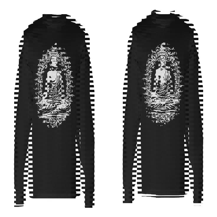 仏像 ヨガ 仏教 禅 仏教 瞑想 長袖Tシャツ