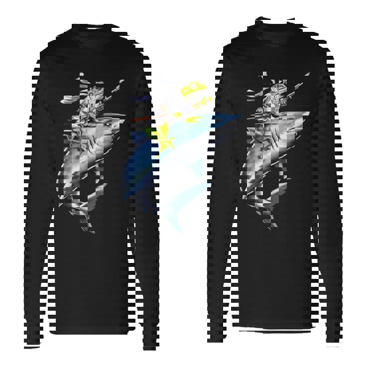 侍ニンジャカエルがサメに乗る日本の戦士面白い 長袖Tシャツ