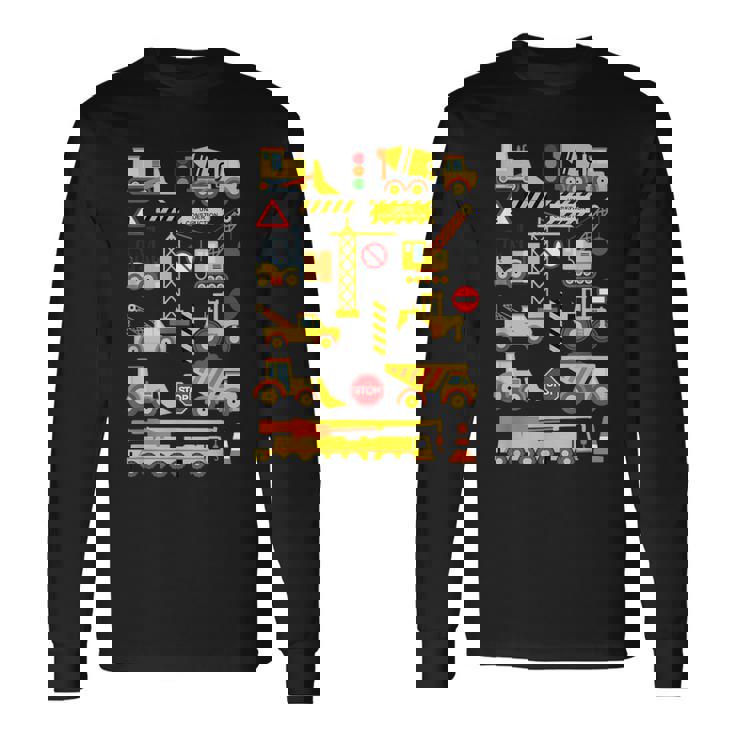 働く車 工事車両 面白いtシャツ イラスト かわいい キッズ 子供用 メンズ おもしろグッズ 子供 男の子 長袖Tシャツ ギフトのアイデア