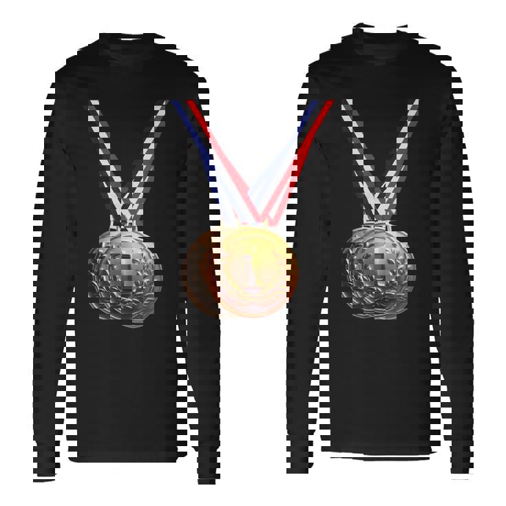 優勝者の学校チームとチャンピオンのための金メダル。 長袖Tシャツ ギフトのアイデア