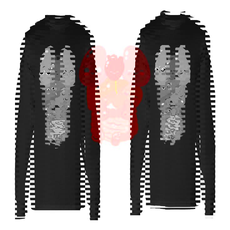 内臓 面白い 人体 解剖学 微笑 長袖Tシャツ