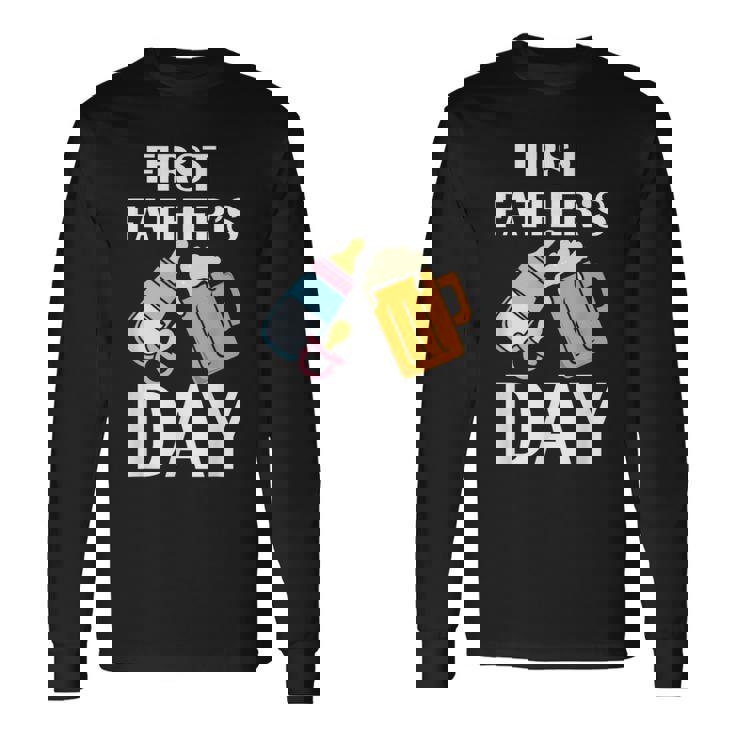 初めての父の日 ビール ミルク 新しいお父さん お父さん 若い親 長袖Tシャツ