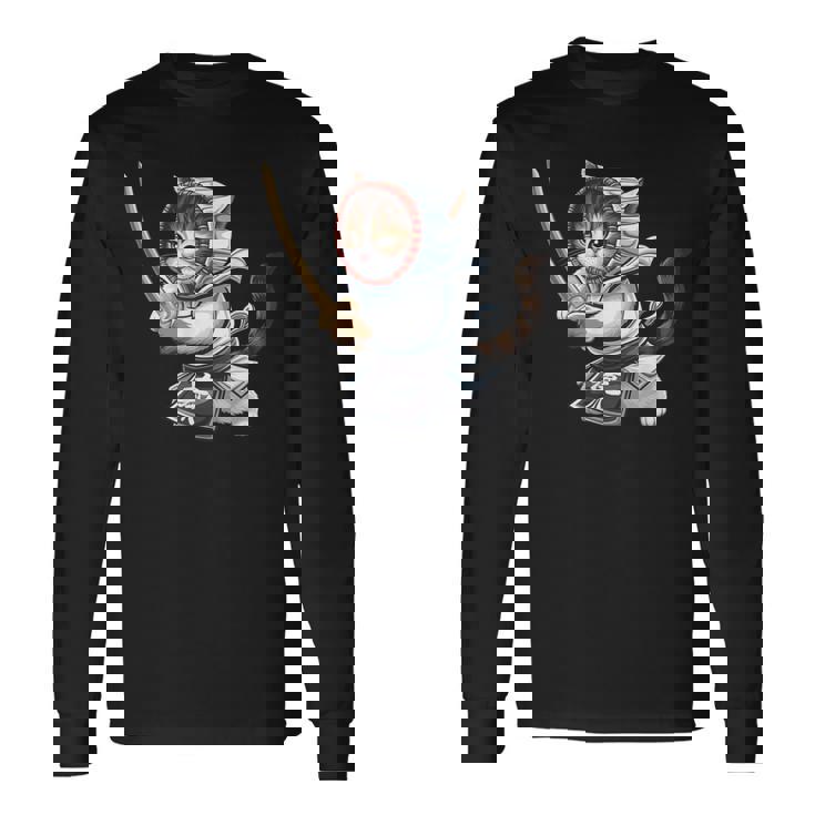 剣道ファイター 猫 面白 日本格闘技・猫好き 長袖Tシャツ