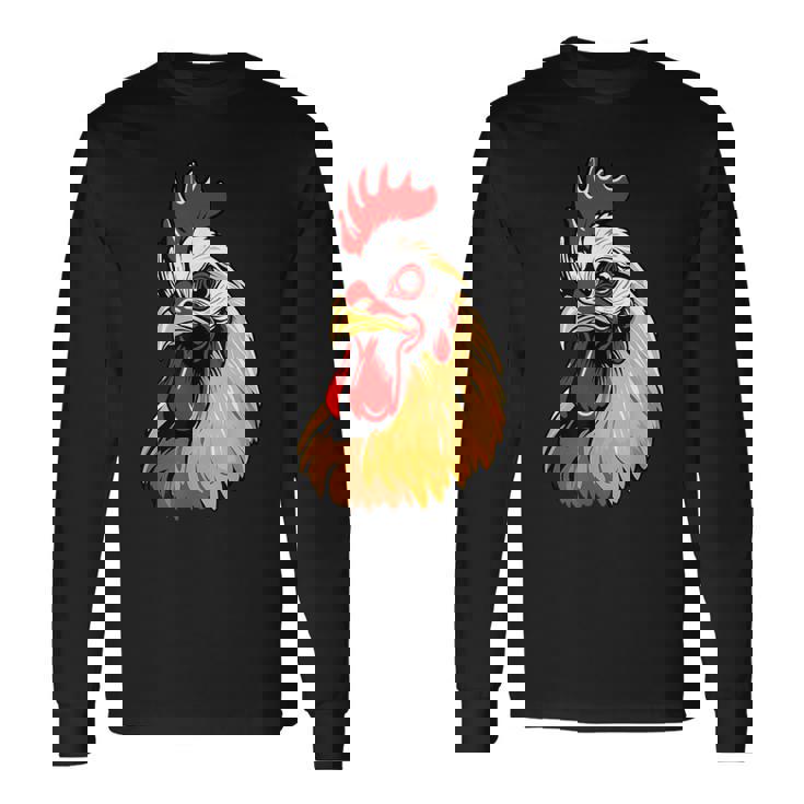 動物愛好家のための大胆な農場の鶏の頭のアート 長袖Tシャツ
