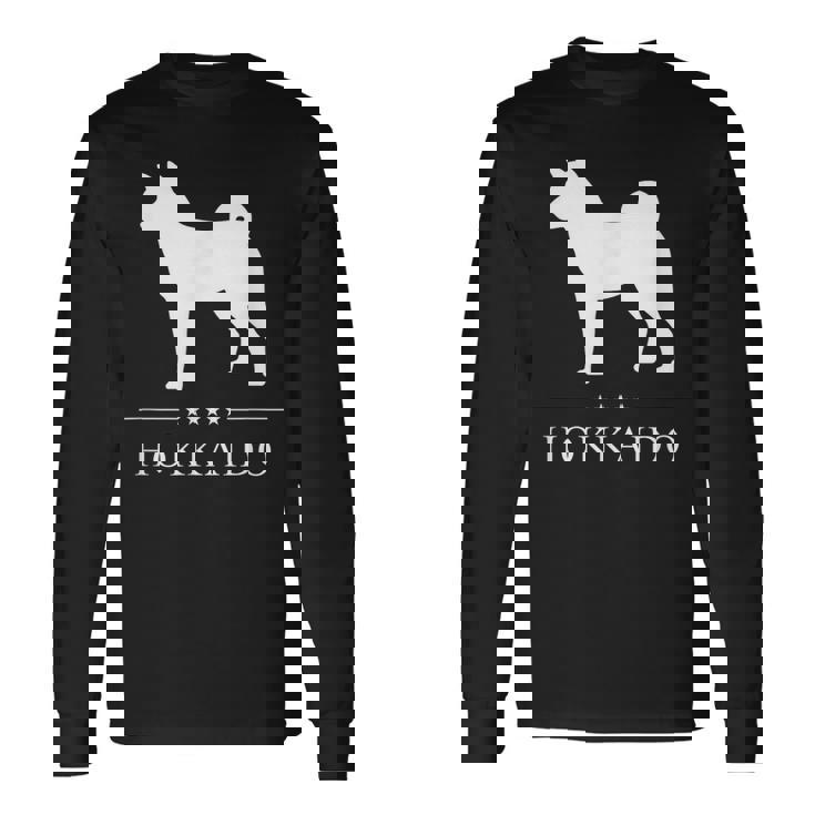 北海道犬 白シルエット 長袖Tシャツ