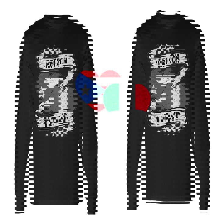 半分イタリア半分プエルトリコの国旗 ハート イタリア プエルトリコ 長袖Tシャツ
