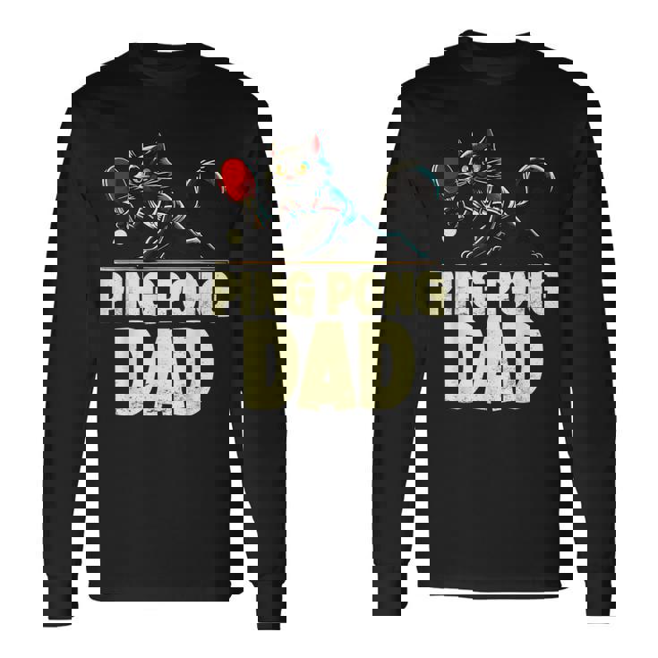 卓球 黒猫パパピンポン 黒猫ピンポン 長袖Tシャツ