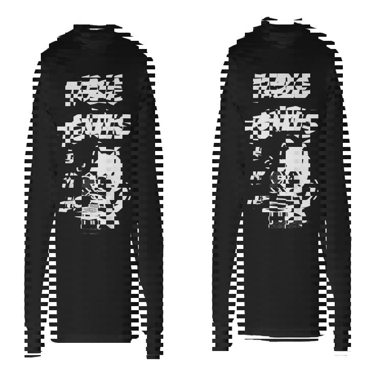 卓球をするクールな猫 長袖Tシャツ