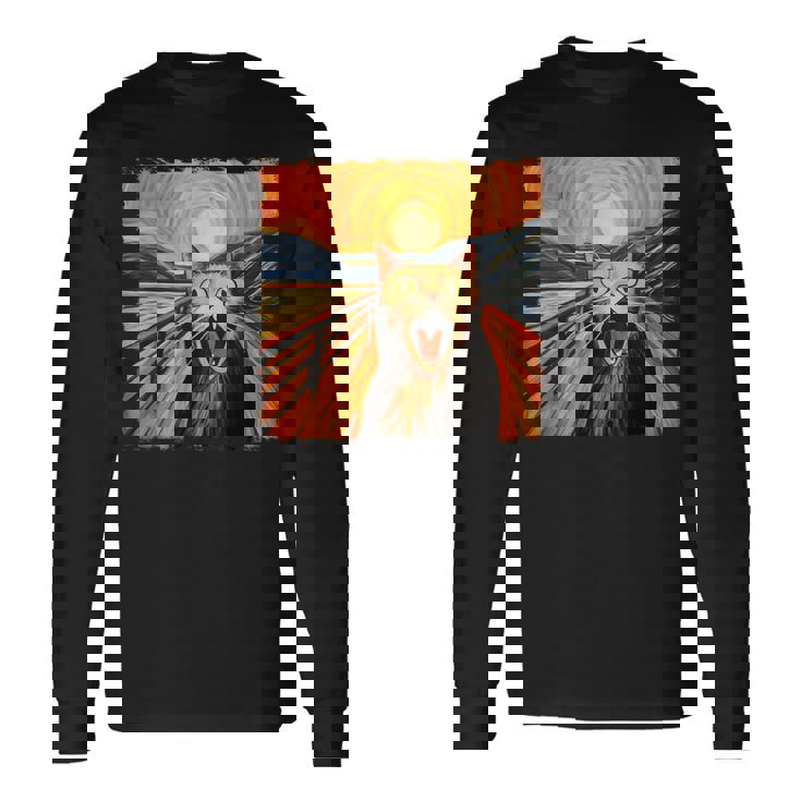 叫ぶ猫、エドヴァルド・ムンク風、面白い猫 長袖Tシャツ ギフトのアイデア