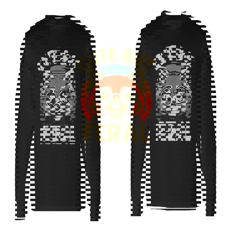 可愛いけどフェラル 面白い レトロ ビンテージ 星 シェード レッサーパンダ 長袖Tシャツ