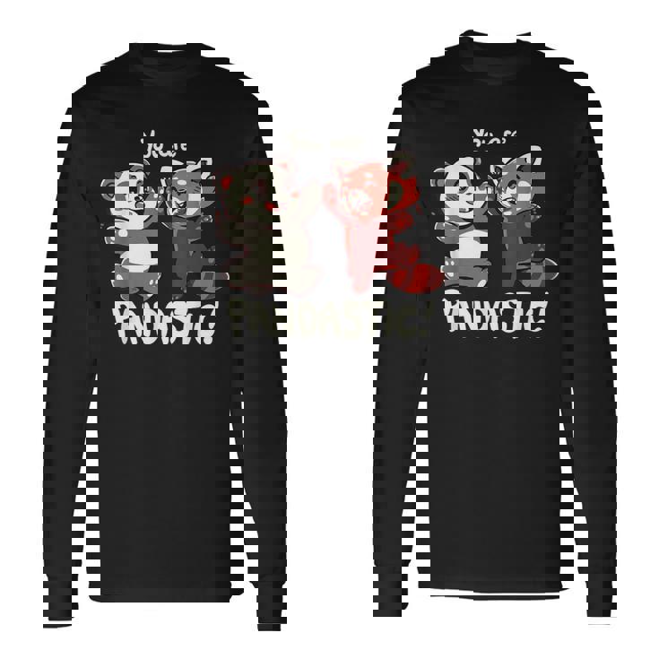 君はパンダスティックだよハイタッチのレッサーパンダとパンダ 長袖Tシャツ