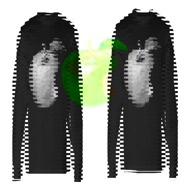 噛まれた青リンゴのイラスト 長袖Tシャツ