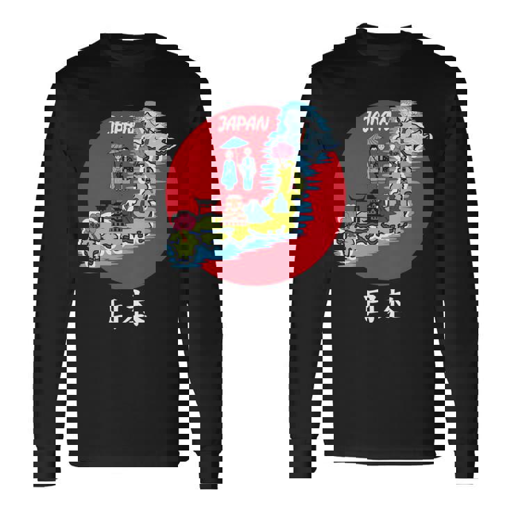 地図舞妓 日本のお土産 長袖tシャツ 長袖Tシャツ