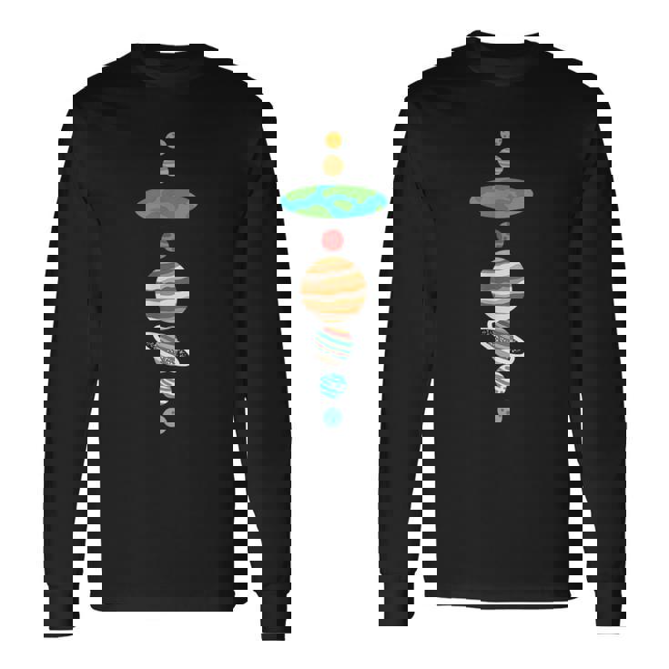 地球平面説太陽系 長袖Tシャツ