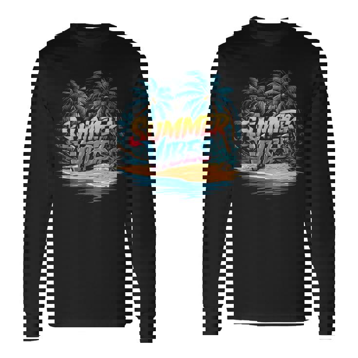 夏 バイブ トロピカル ビーチ ヤシの木 オーシャン サンシャイン 長袖Tシャツ
