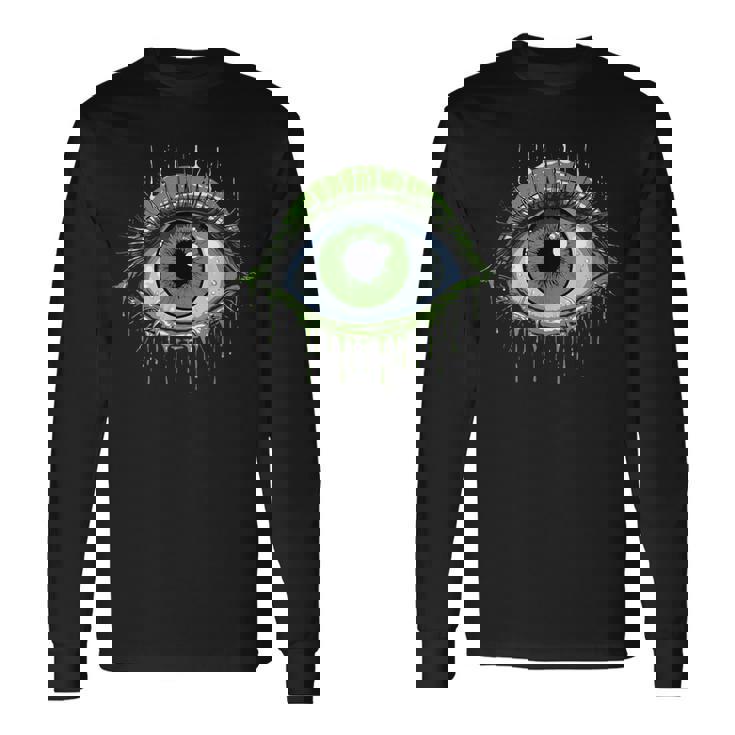 大きな緑の目玉 長袖Tシャツ